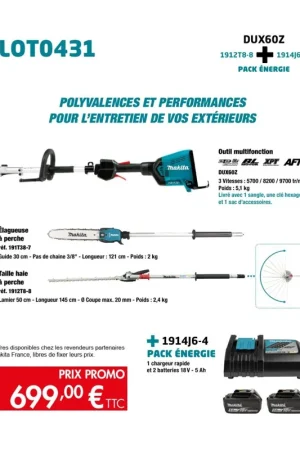 Makita DUX60Z Outil Multifonctions 2x18V Li-Ion + Élagueuse + Taille haie à perche 2x5.0Ah (LOT0431) Quantité Limitée
