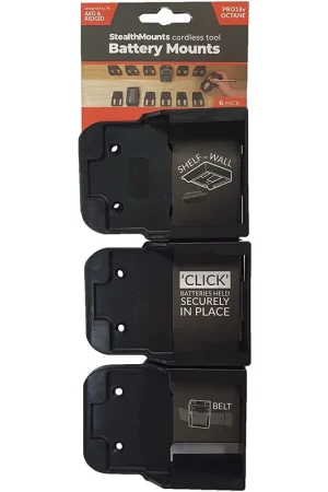 StealthMounts Supports de batteries AEG & Ridgid 18v 6-pack NOIR BM-RG18-BLK-6 Certifié