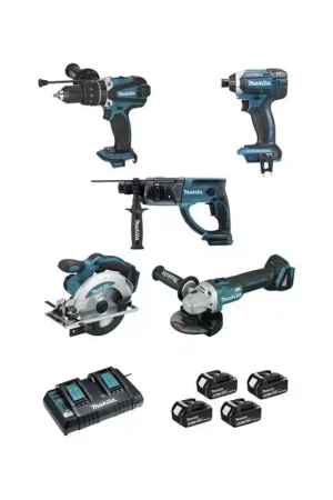 Achat Immédiat Makita - Ensemble De 5 Machines 18 V Li-Ion 5 Ah (Dhp458 + Dtd152 + Dga504 + Dhr202 + ...